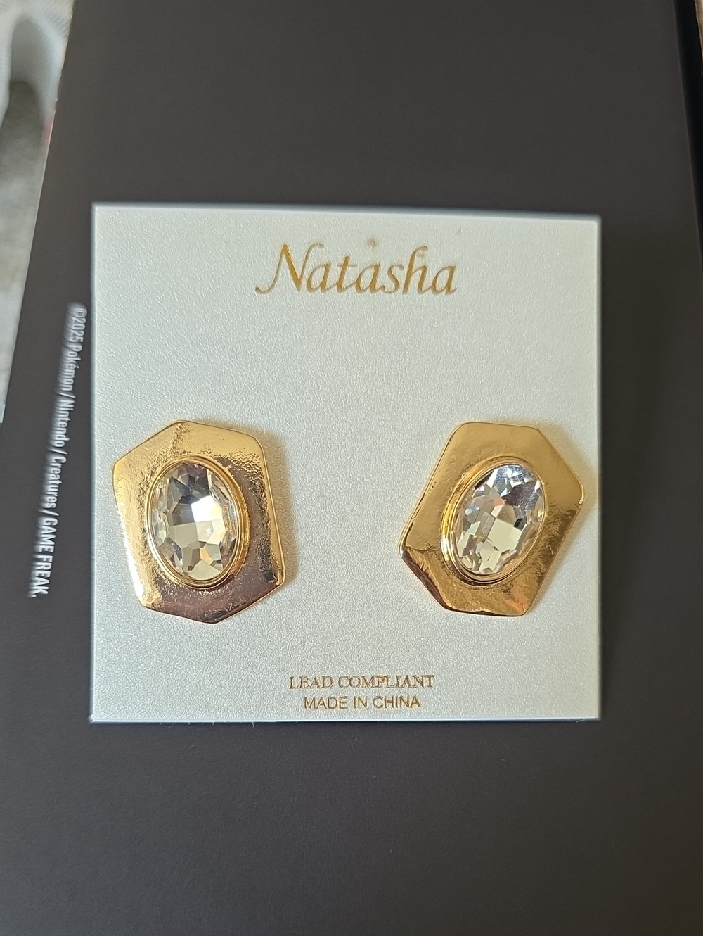 Natasha Couture Gold Hexagon Crystal Stud Earrings